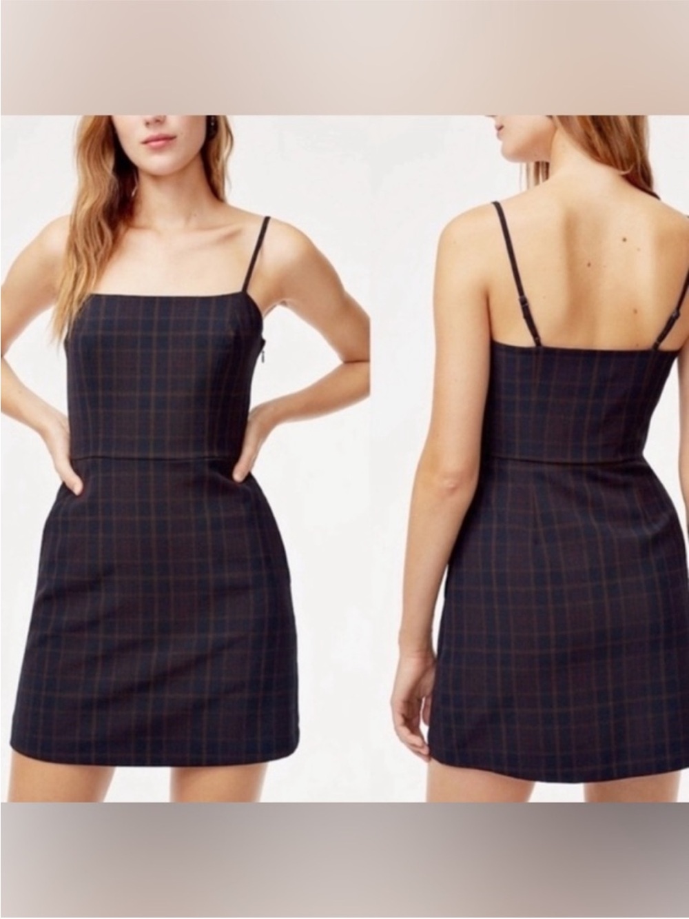 Wilfred Isabelle Navy Plaid Square-Neck Mini Dress